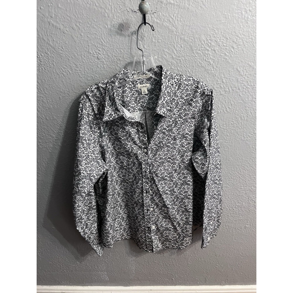 Wonens LL Bean Button Up Long Sleeve Floral  Shirt Women's Size Large
